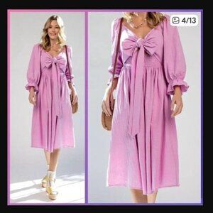 Easel Brand Size Small NWT Lilac Midi Dress Puff Sleeves Smocked Back Spring